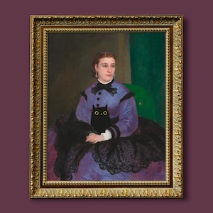 Renoir Mademoiselle Sicot with Black Cat – Funny Altered Classical Art Print, Quirky Gift for Cat Lover or Cat Parent