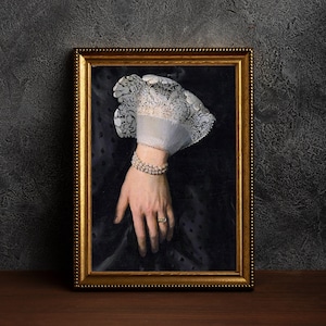 Detail Hand and Frilled Cuff- Dark Academia Pre-Raphaelite Baroque Wall Art, Renaissance Romantic Vintage Era Painting