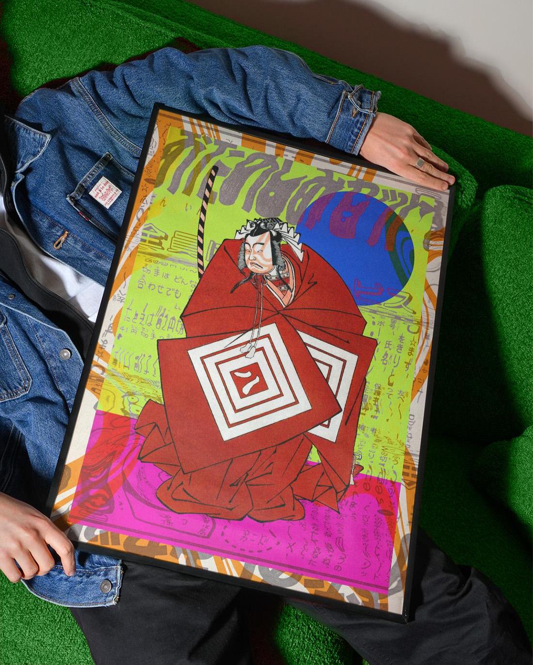 Japanese Graphic Street Art Print – Neon Ukiyo-e Style Wall Art