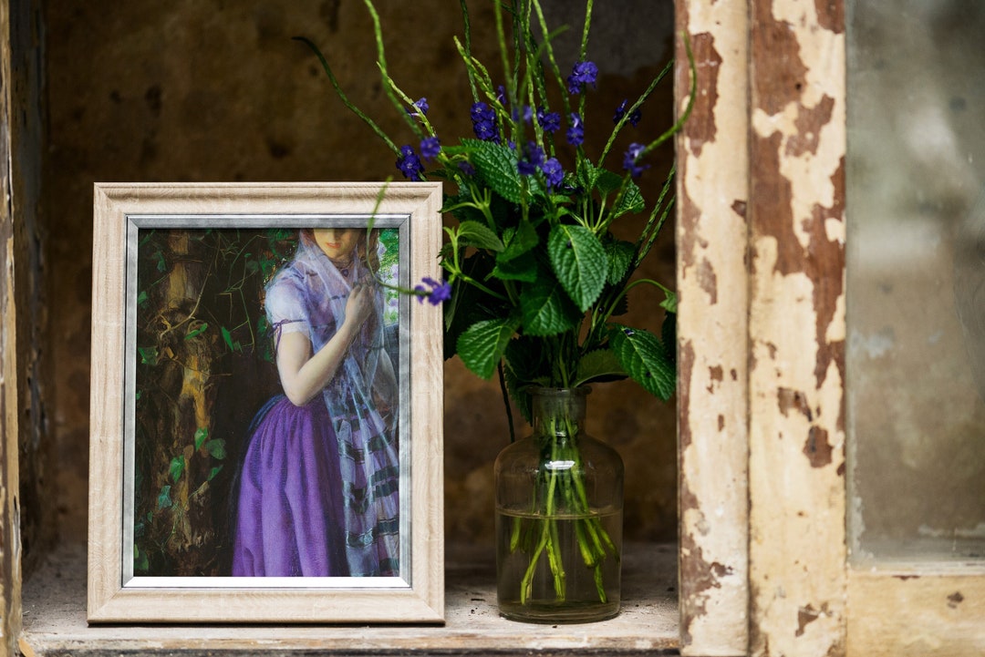 Detail of Victorian Woman in Purple Dress in Garden - Pre-raphaelite  Baroque Wall Art Decor, Renaissance Romantic Vintage Era Painting, - Etsy