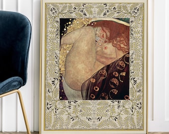Gustav Klimt's Danae set within a decorative ornate Art Nouveau border : Altered Vintage Maximalist Style Art, Large Statement Print