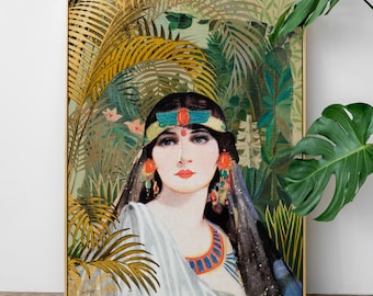 Vintage Jungle Queen Golden Palms Maximalist Wall Art, A Hollywood Regency Statement Collage with an Eclectic Modern Twist