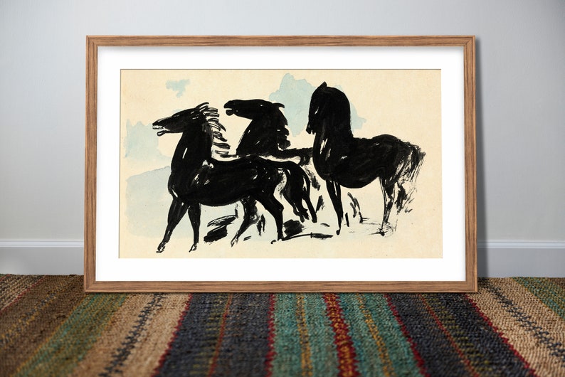 Abstract Inked Black Horses on Watercolour Background Timeless Art Print for Modern Home Decor, Thoughtful Gift Idea for Horse Enthusiast image 3