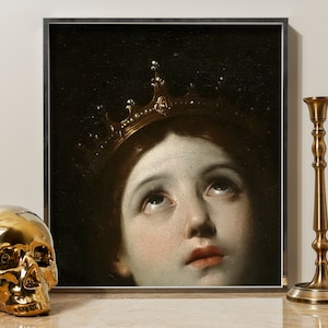 Victorian Crowned Woman – Moody Cropped Portrait from Antique Renaissance Painting, Dark Baroque Aesthetic Wall Art