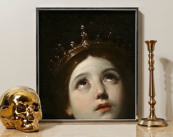 Moody Victorian Woman Crowned Print - Dark Aesthetic Decor, Baroque Wall Art, Renaissance Vintage Victorian Era Painting for Galley Wall