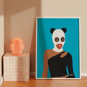 Edgy Pop Art Print of a Girl in a Panda Balaclava Mask - Contemporary Pop Art Decor for Modern Aesthetic