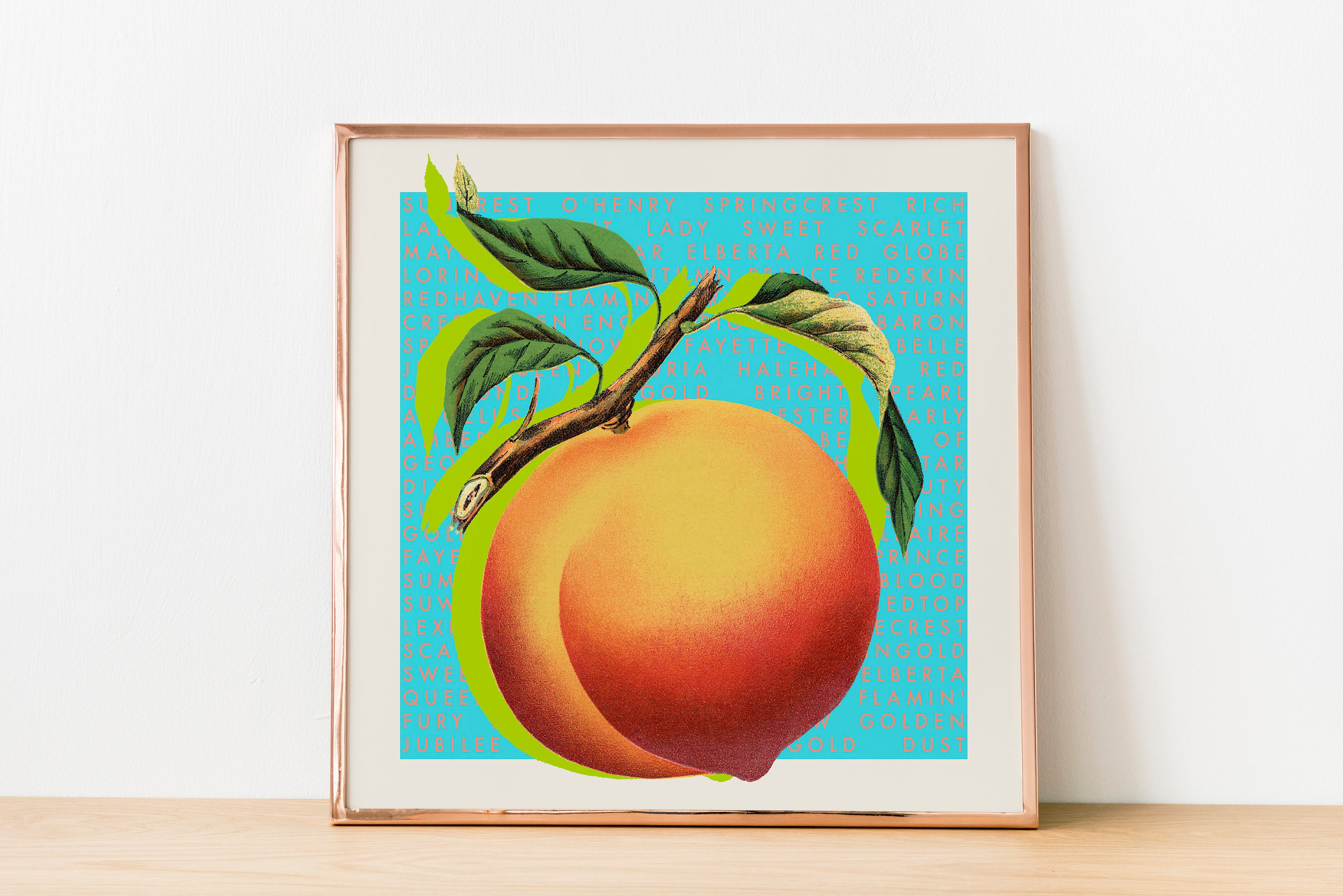 Bright Vintage Peach Illustration Kitchen Poster - Bold Fruit Art