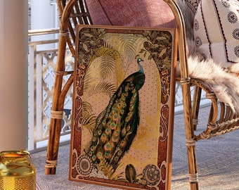 Regal Peacock Wall Art – Vintage Jungle Print With Art Deco
