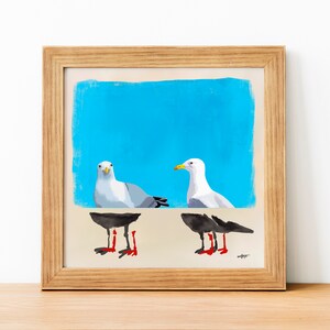 Contemporary Seagull Portrait in Realistic and Abstract Art Styles with Blue Color Background, Statement Art Print or Gallery Wall Art image 4
