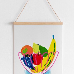 Illustration Fruit Bowl in Risograph Style Fresh and Colorful Art Print for a Retro Kitchen or Dining Room Vibe, Bright Fun Decor image 5