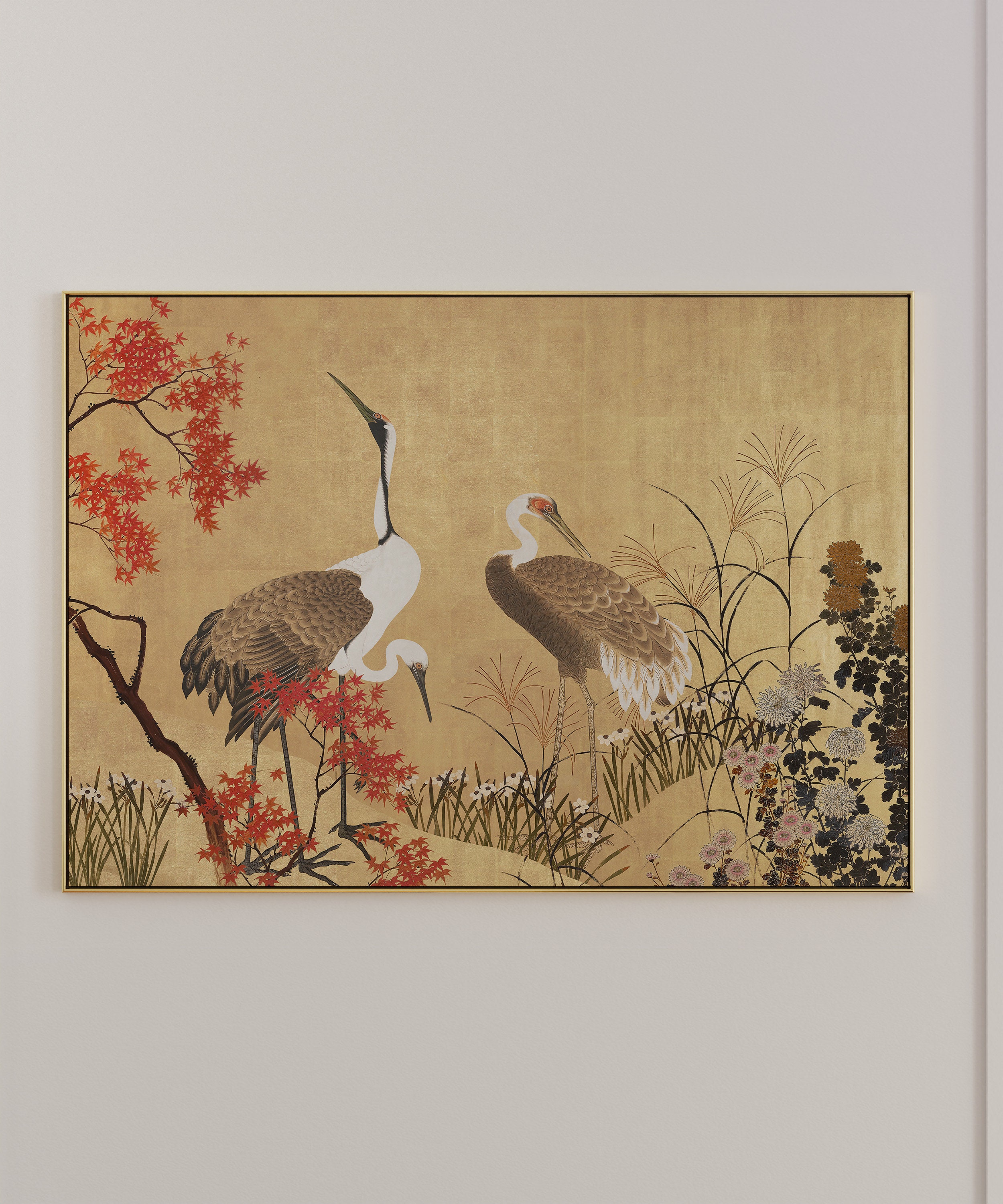 アート・デザイン・音楽 NORTHWEST ORIENT :BILL YENNE gallery Japanese Crane Wall Art – Vintage Landscape Print on Gold