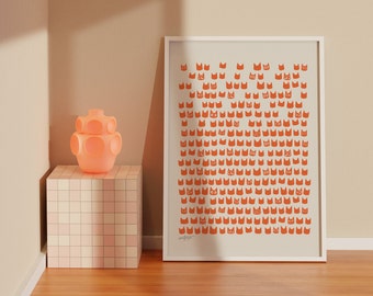Impression de chat orange moderne du milieu du siècle - art mural scandinave minimaliste pour les amoureux des chats, affiche féline abstraite en plusieurs tailles