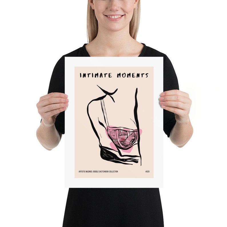 Trendy Boho Line Art Lingerie Ink Drawing : Minimalistic Modern Stylish Bohemian Illustration Poster Print 12x16 inches