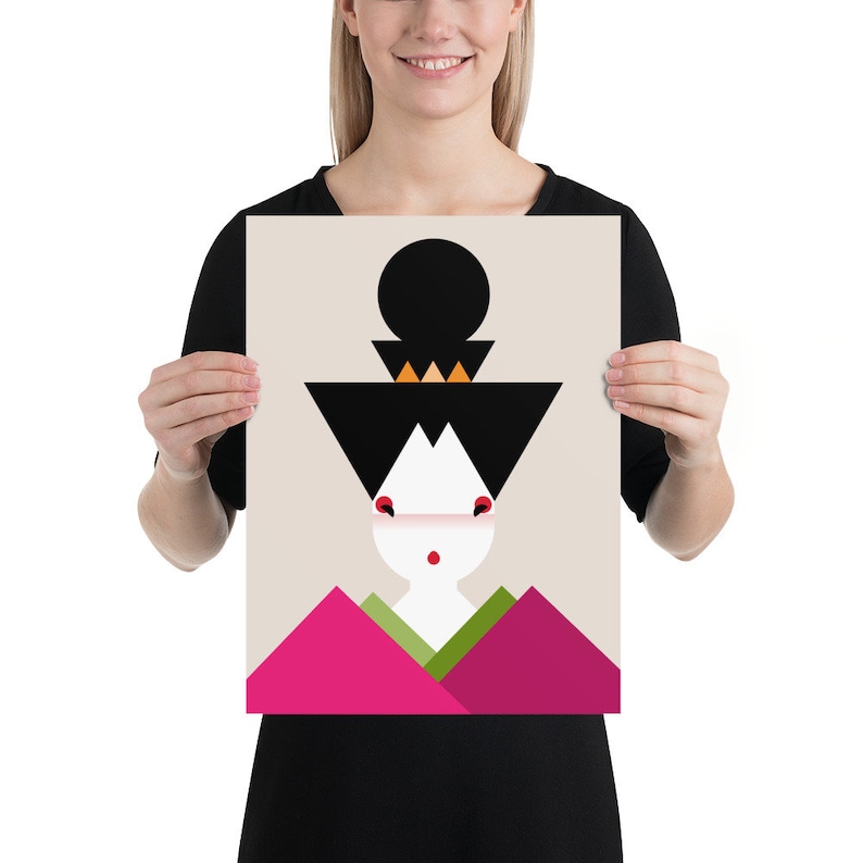 Set of 3 Bauhaus Japanese Geisha Girls Art Print Mid Century Modern Minimalistic Decor, Available in Multiple Sizes 12x16 inches