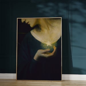 Dark Victorian Woman Holding Gold Star - Dark Aesthetic Decor, Baroque Wall Art, Renaissance Vintage Victorian Era Painting for Galley Wall