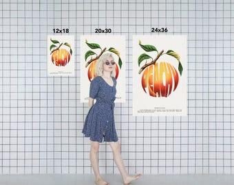 Peach Typography Art Print – Bold Retro Fruit Poster, Fun Dopamine