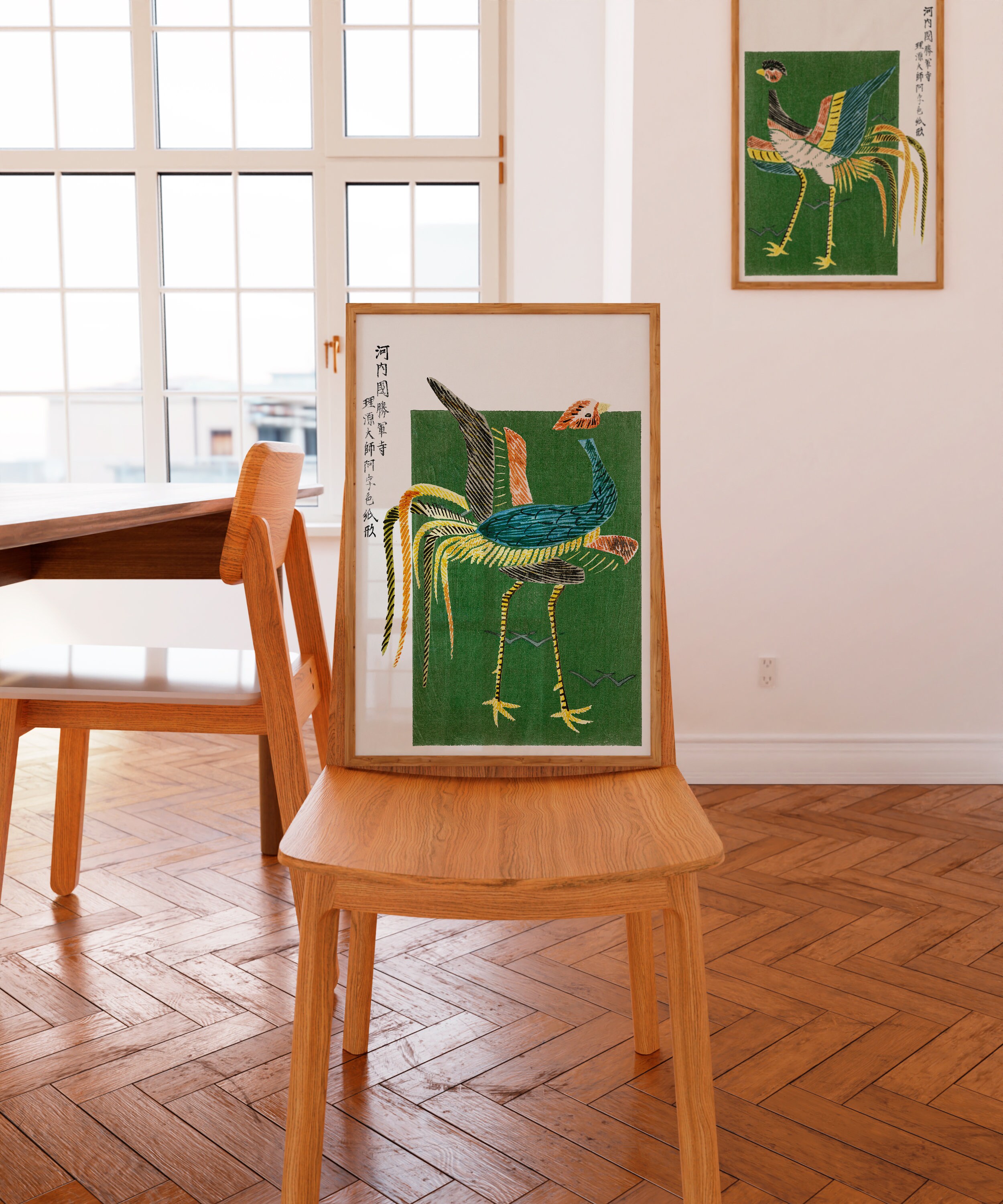 Vintage Japanese Rooster Bird on Green – Bold Oriental Woodblock Art ...
