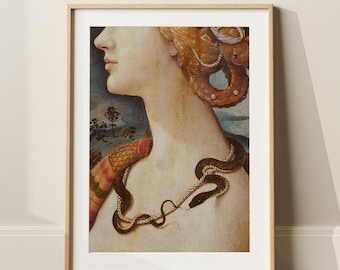 Portrait de jeune femme portant un collier serpent entrelacé - Tableau Renaissance vintage de l'époque victorienne pour mur de galerie