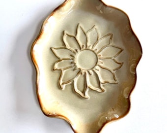 Sunflower Tray - Handmade Stoneware - 9.5 in x 7.25 in x 1 in Tall