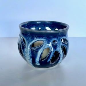 Vintage Candle Lantern - Handmade Stoneware - One Of A Kind - 4 in Diameter x 3.75 in Tall