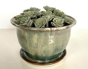 Planter - Handmade Stoneware - Wheel Thrown - Outdoor or Indoors - One of A Kind - 5.25 in diameter x 3.75 in Tall