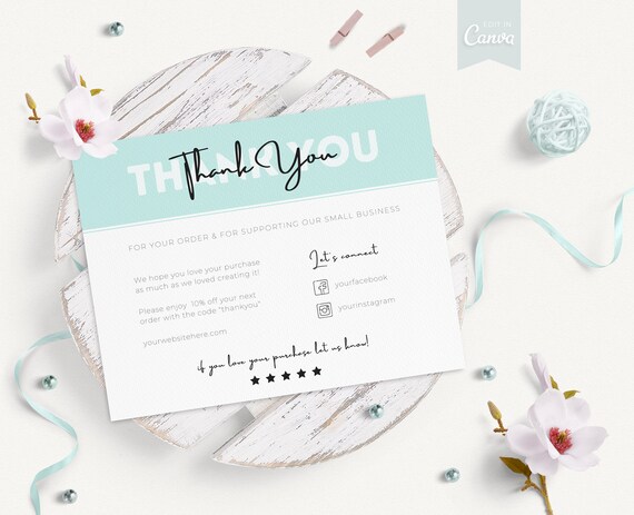 Thank You Card Canva Template Printable Turquoise Editable | Etsy