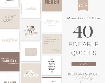 40 Editable Motivational Quotes for Instagram, Facebook quotes, Canva Quote Templates, Social Media Posts, Minimal Quotes