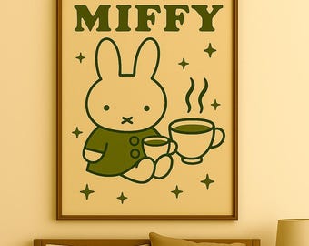 Retro Miffy Matcha Print: Nostalgic Nursery Art (Digital Download)