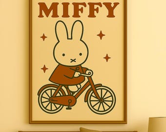 Vintage Miffy Bicycle Print – Kids Room Decor (Instant Download)