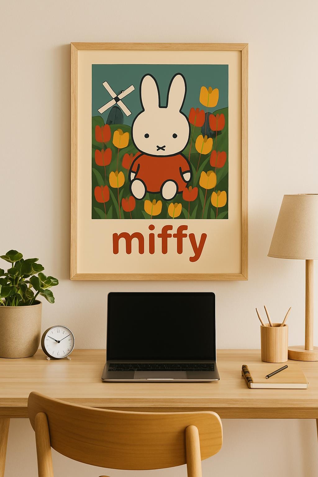 Printable Miffy Art – Retro Bunny Tulip Wall Decor | Instant