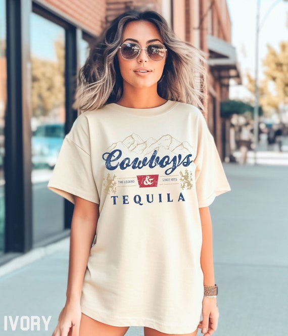 Comfort Colors Cowboys and Tequila Shirt, Oversized Tshirt, Trendy