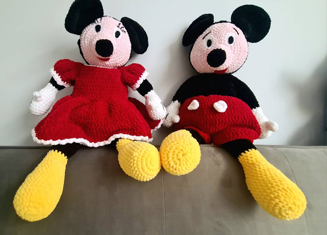 crochet-mickey-and-his-girlfriend-minnie-plush-soft-toy-etsy