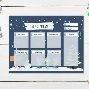 German printable lesson plan for kids - Stundenplan winter