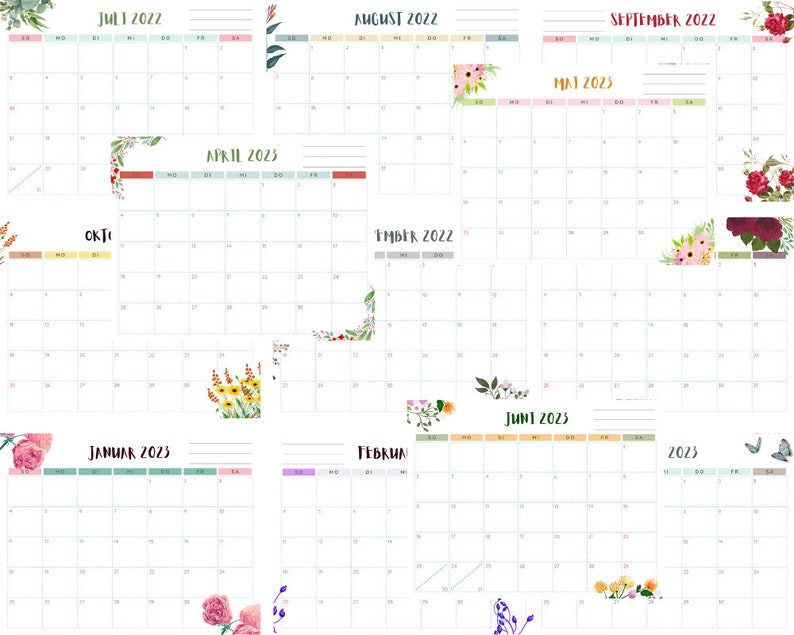 German Printable Calendar 2022 2023 Etsy