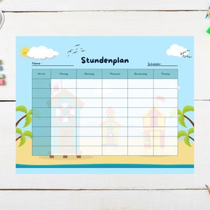German printable lesson plan for kids - Stundenplan beach