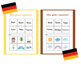 printable German word match game - outdoors and weather