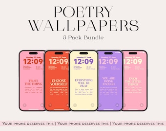Poetry Quote Phone Wallpaper Bundle, Inspirational Phone Backgrounds, Aesthetic Wallpaper Pack, Motivational Quotes, Digital Download