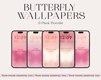 Pack de papiers peints papillon rose pour iPhone, Affirmations (téléchargement numérique)