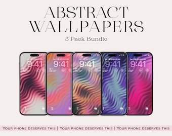 Abstract Wave Phone Wallpaper Bundle, Colorful Swirl Background, Aesthetic Digital Wallpaper Pack, 5 Phone Wallpapers