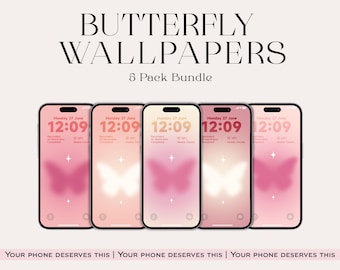 Pink Butterfly iPhone Wallpaper, Peach Aura Theme (Digital Download)