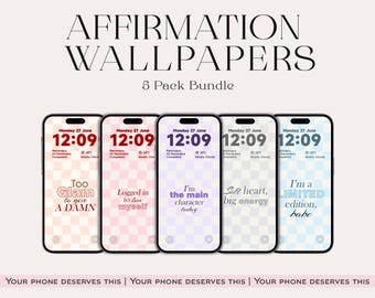 Pack de papiers peints pour iPhone, affirmation de l'an 2000 : écrans de verrouillage en damier (téléchargement numérique)