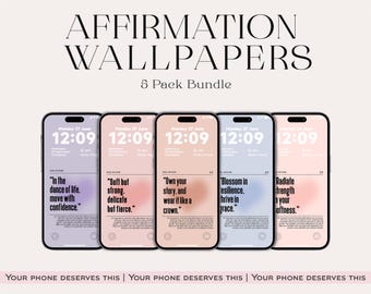 Pack de papiers peints pour téléphone, amour propre : écrans de verrouillage par affirmation (téléchargement numérique)