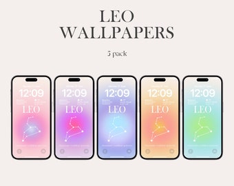 Leo Zodiac Sign Phone Wallpapers, Aura Abstract Lockscreen (Digital Download)