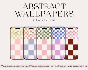 Checkerboard Phone Wallpaper Bundle, Colorful Checkered Wallpaper, Cute Aesthetic Backgrounds, 5 Pack