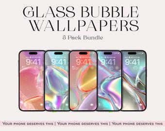 Fonds d'écran bulles de verre pour téléphone | Lot de 5 écrans de verrouillage abstraits (téléchargement numérique)
