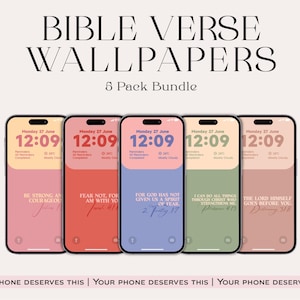 Paquete de fondos de pantalla para celular con versículos bíblicos, fondos de pantalla cristianos para celular, paquete de fondos de pantalla con escrituras, descarga digital inspirada en la fe.