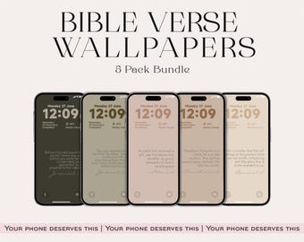 Bible Verse iPhone Wallpaper: Neutral Christian Lock Screen (Digital Download 5-Pack