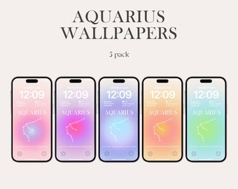 Fonds d'écran pour téléphone Verseau Zodiac, Aura Art, écran de verrouillage minimaliste (téléchargement numérique)