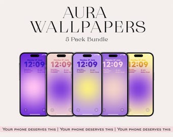 Aura Phone Wallpaper Set – Purple, Yellow, Angelcore (Digital Download)