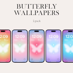 Sfondi per iPhone con farfalle di cristallo, sfondi sfumati, iOS 16, sfondo estetico, iPhone 15 Pro, schermata di blocco, tema minimale, aura, Y2K